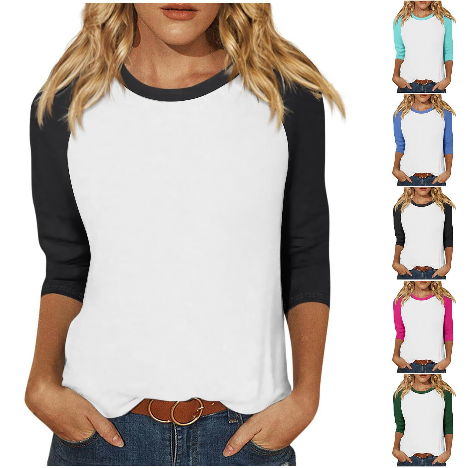 CARCOS Plus Size Long Sleeve Raglan Top – Color Block Pullover Shirt, Loose Fit Blouse, Soft Crewneck For Women XL-5XL