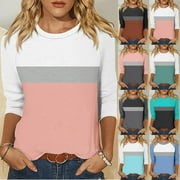 SEAOPEN 2025 Clearance Deals Plus Size Tops for Women Color Block 3/4 Length Sleeve Womens T Shirts Raglan Sleeve Baseball Tees Comfort Crewneck Casual T-Shirts Black,L
