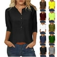 thumbnail image 1 of SEAOPEN 3/4 Length Sleeve Women Tops Button Down Shirts Solid Casual Three Quarter Blouse White,S, 1 of 4