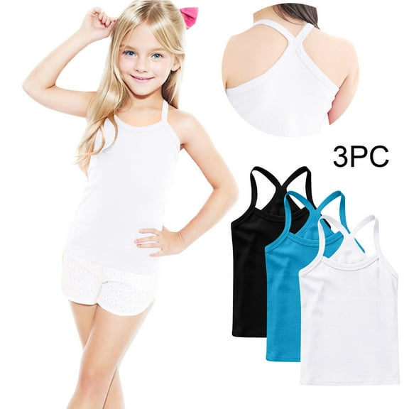 SEAOPEN 3 Pack Girls Undershirts Toddler Girl Camisole Spaghetti Strap Cami Dance Tank Tops for Girls Size 12M-13Y