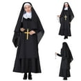 thumbnail image 1 of SEAOPEN 4 Pcs Halloween Nun Robe for Women With Scary Headscarf Necklace Priest Cosplay Adult Traditional Nun Costumes Black,M, 1 of 8