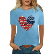 SEAOPEN 4th of July Tshirts for Women Trendy Heart Shape American Flag Shirts Patriotic Graphic Tees Casual Red White Blue Tops Loose Fit Tee Blouses flash deals XL