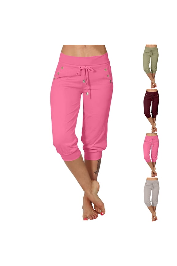 Active Women's Cargo Capri Pant with Pockets Fashion Lightweight Woven with Drawstring Wine,4XL