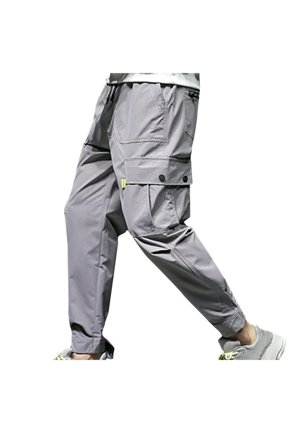 Big and Tall Cargo Pants Men's Summer Lightweight Hiking Pants Elastic Waist Work Pants Outdoor Stretch Fishing Travel Climbing Christmas Gray,XL