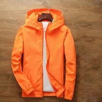SEAOPEN Boys Girls Waterproof Rain Jacket Lightweight soft lining Kids Windbreaker Hooded Coat Easy to Fold Orange,9-10Years