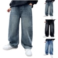 thumbnail image 1 of SEAOPEN Boys Jeans Baggy Straight Leg Elastic Waist Loose Denim Pants with Pockets Black 12 Years, 1 of 4
