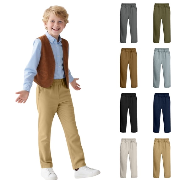 SEAOPEN Boys Joggers Pants Youth Lightweight Athletic Hiking Gym School Pants with Pockets Sweatpants Clothes Beige 13 Years
