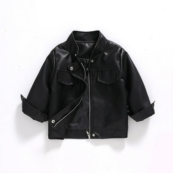 SEAOPEN Boys Leather Jackets for Toddler Kids Motorcycle PU Leather Coats Black,4-5Years