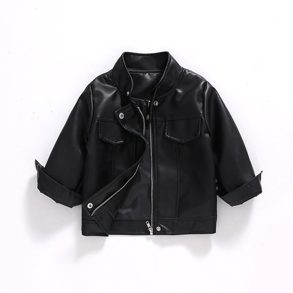 SEAOPEN Boys Leather Jackets for Toddler Kids Motorcycle PU Leather Coats Black,5-6Years