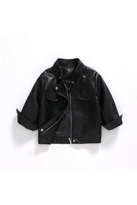 Boys Leather Jackets for Toddler Kids Motorcycle PU Leather Coats Black,8-9 Years
