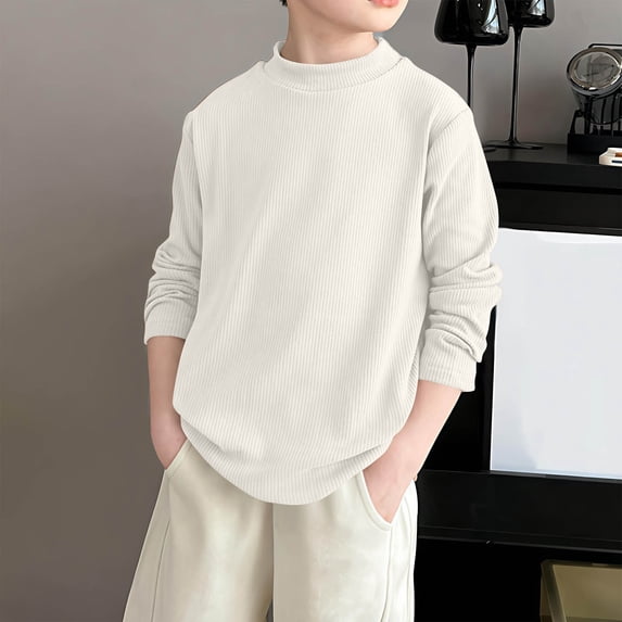 SEAOPEN Boys Long Sleeve Shirts Solid Color Long Sleeve Shirts for Boy White,7 Years