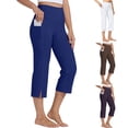thumbnail image 1 of SEAOPEN Capri Pants for Women Wide Leg Yoga Dress Cropped Pants Capri Leggings with Pockets for Casual Summer Brown,L, 1 of 5