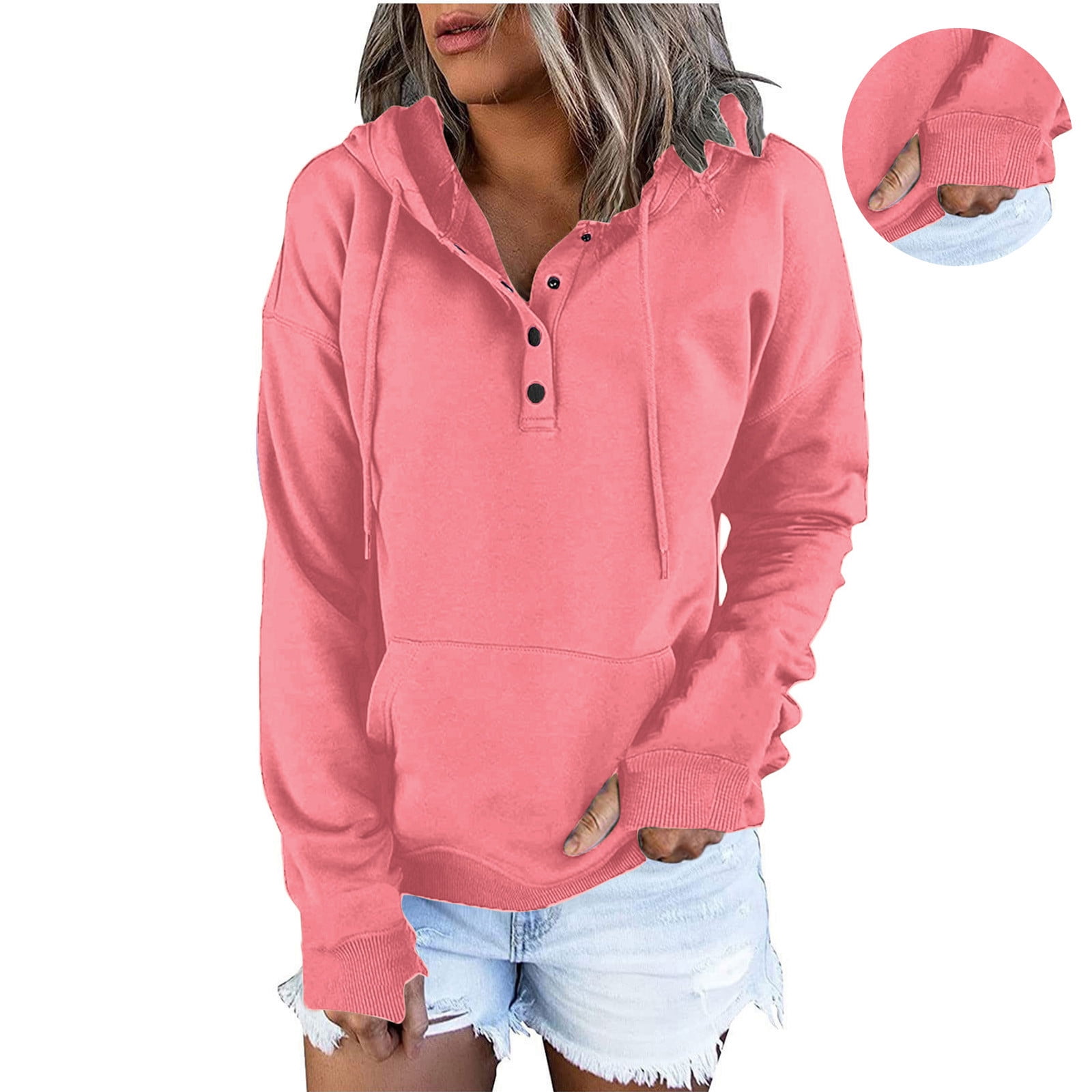SEAOPEN Christmas Women Drawstring Hoodies with Thumb Holes 1/4 Snap ...