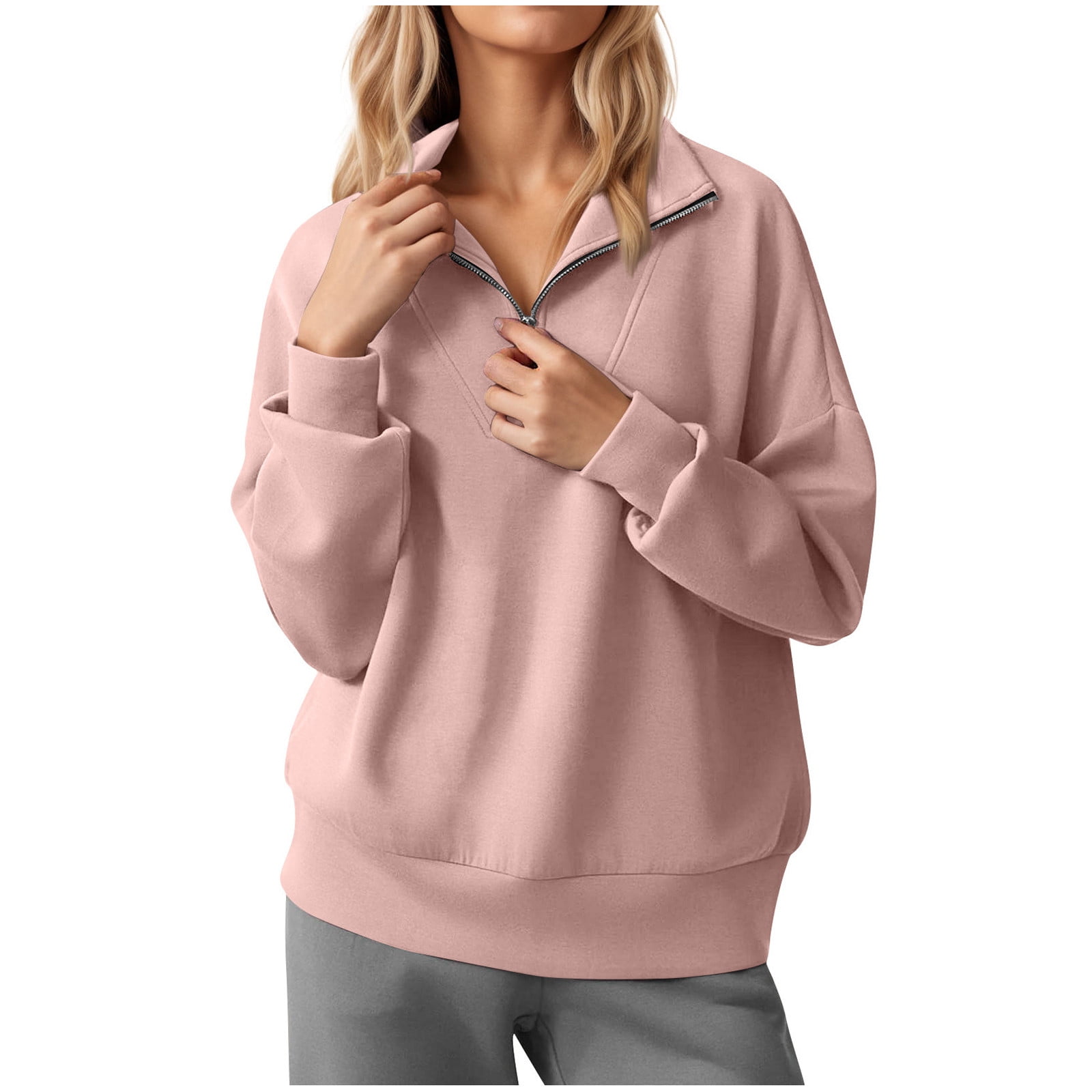 Clearance 2024 Half Zip Pullover Womens Fleece Sweatshirts Stand Collar Sweatshirts Athletic Workout Long Sleeve Tops S-XXL