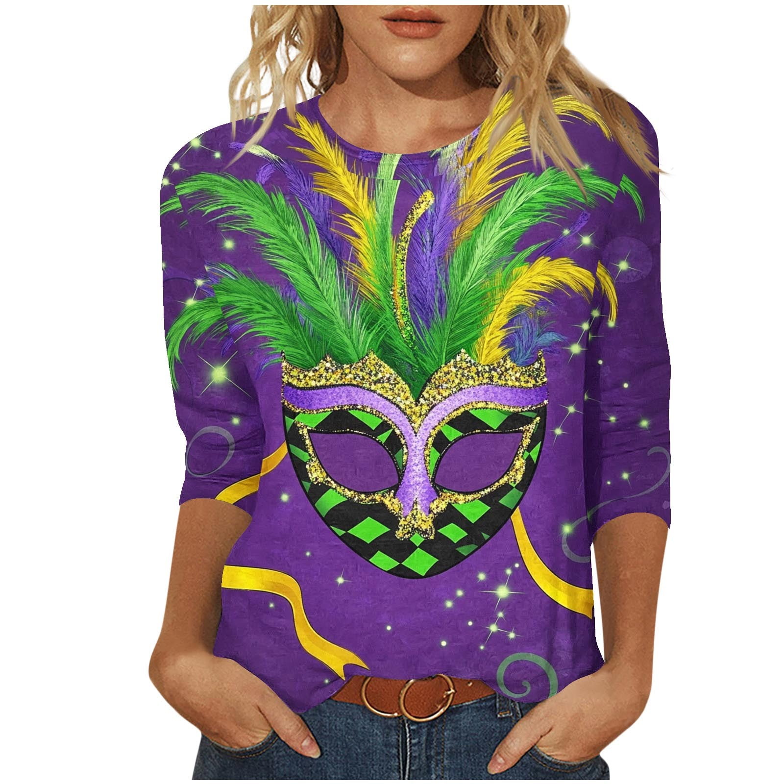 Happy Mardi Gras Shirt For Women - Funny Carnival Theme Party Tee, Purple Graphic Top, Size Medium - View #9