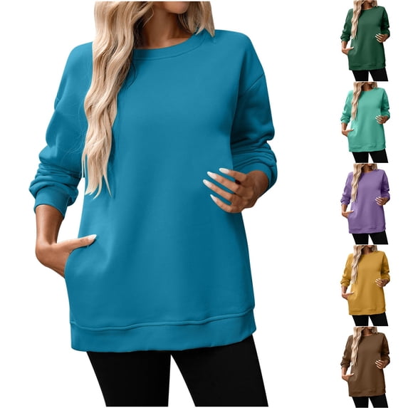 SEAOPEN Crewneck Sweatshirts Women Oversized Fleece Pullover Long Sleeve Comfy Sweatshirt Loose Fit School Outfits with Pockets