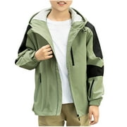 SEAOPEN Deal Boys Girls Lightweight Breathable Raincoat Waterproof Hooded Rain Jacket Windbreaker Easy To Fold Today Deals Army Green,8 Years