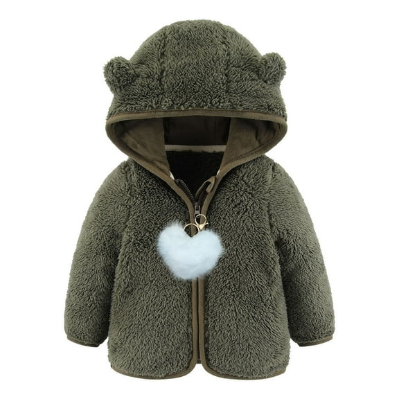 SEAOPEN Deals锛?-24Months) Toddler Kids Boys and Girls Solid Color Cute Long Sleeve Heart Pendant Hooded Coat Jacket Suit Army Green,0 Months