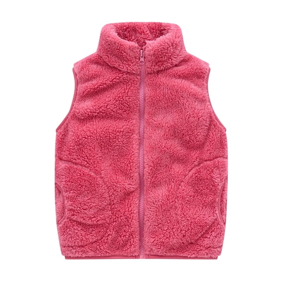 SEAOPEN 18Months-7Years Girls' Boys Sherpa Fleece Vest Outwear Lightweight Solid Color Cute Jacket with Pockets under 10 Hot Pink,3-4 Years
