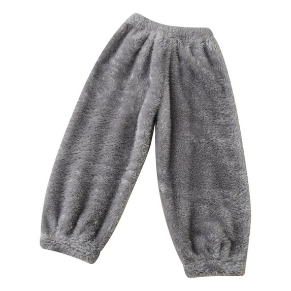 SEAOPEN 2-14Years Children's Solid Color Low Waist Warm and Coral Fleece Home Sleeping Pants Long Pants Today Sales Gray,140
