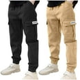 thumbnail image 1 of SEAOPEN 2 Pack Boys Cargo Pants Cotton Casual Pants Elastic Waist Hiking School Uniform Sweatpants Joggers Gray,3 Years, 1 of 7
