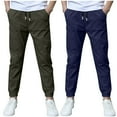 thumbnail image 1 of SEAOPEN 2 Pack Boys Cotton Linen Pants Childrens Slim Fit Straight Leg Pants Drawstring Elastic Waist Pant with Pocket Casual Outwear Pants Blue,7 Years, 1 of 7