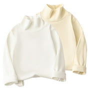 SEAOPEN Deals 2 Pack Toddler Long Sleeve Shirt Girl Boy Soft Cotton Toddler Tees Baby Girls Long-Sleeve Shirts Today Sales Beige,9 Years