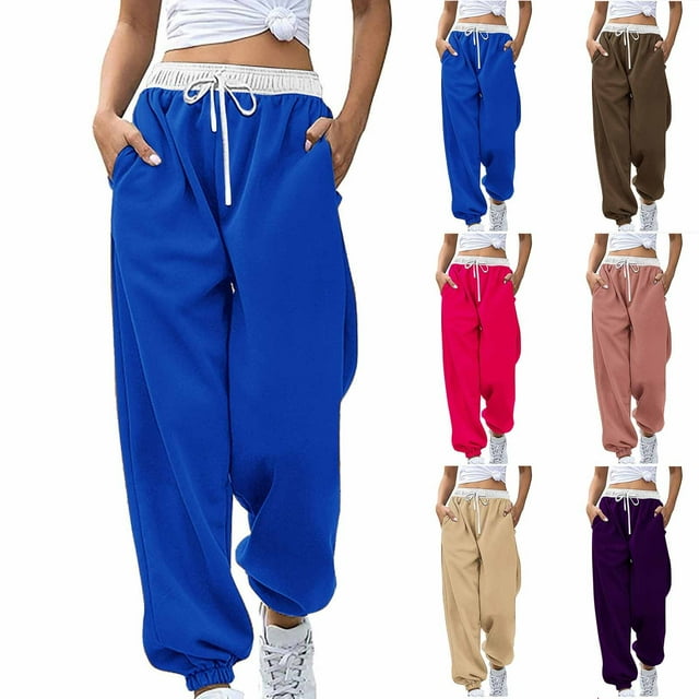 SEAOPEN Deals 2025 Joggers for Women Baggy Sweatpants Cinch Bottom Sweatpants with Pockets Plus Size Y2K Jogger Pants Pink,M
