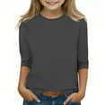 thumbnail image 1 of SEAOPEN 3/4 Sleeve Shirts for Girls Lightweight Solid Color Comfy Cute T Shirts Loose Fit Crewneck Dressy Casual Tops Dark Gray,120, 1 of 5