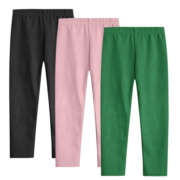 SEAOPEN 3 Pack Leggings for Girls Kids Girls Thick Leggings Cotton Girls Pants Full Length Stretchy Today Sales Green,5 Years