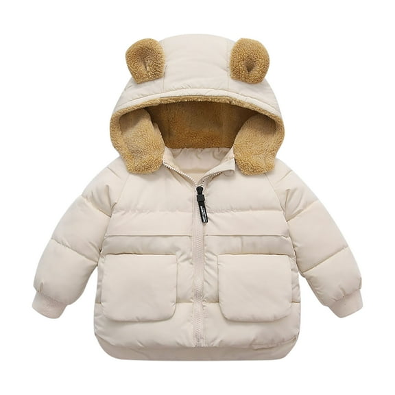 SEAOPEN Baby Infant Baby Winter Coat Cute Teddy Bear Hooded Jacket Warm Fleece Outerwear Windproof Toddler Boys Girl Today Beige,2 Years