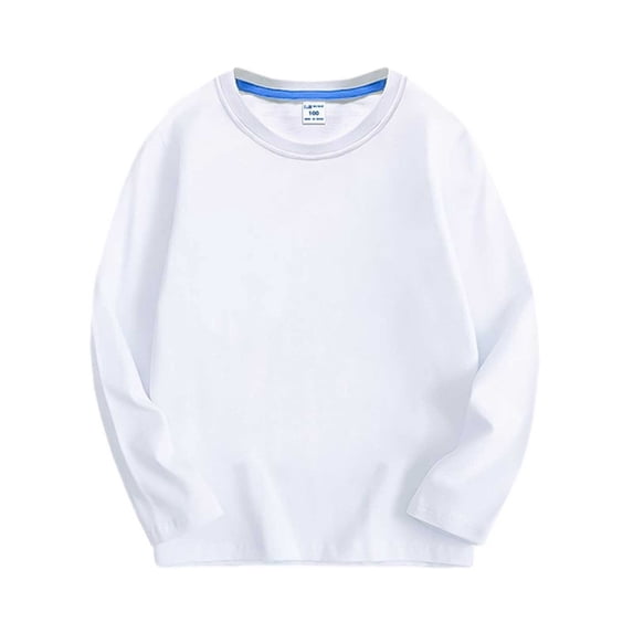 SEAOPEN Boy's Crewneck Thin Sweatshirt Girls Sport Long Sleeve Cotton Pullover Tops Kids Toddler Solid T-Shirt White,2-3 Years