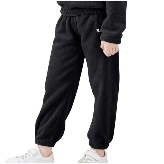 SEAOPEN Boys Girl Kids Fleece Joggers Casual Elastic Waist Warm Pants Fall Winter Pant with Pockets Sale Black,8 Years