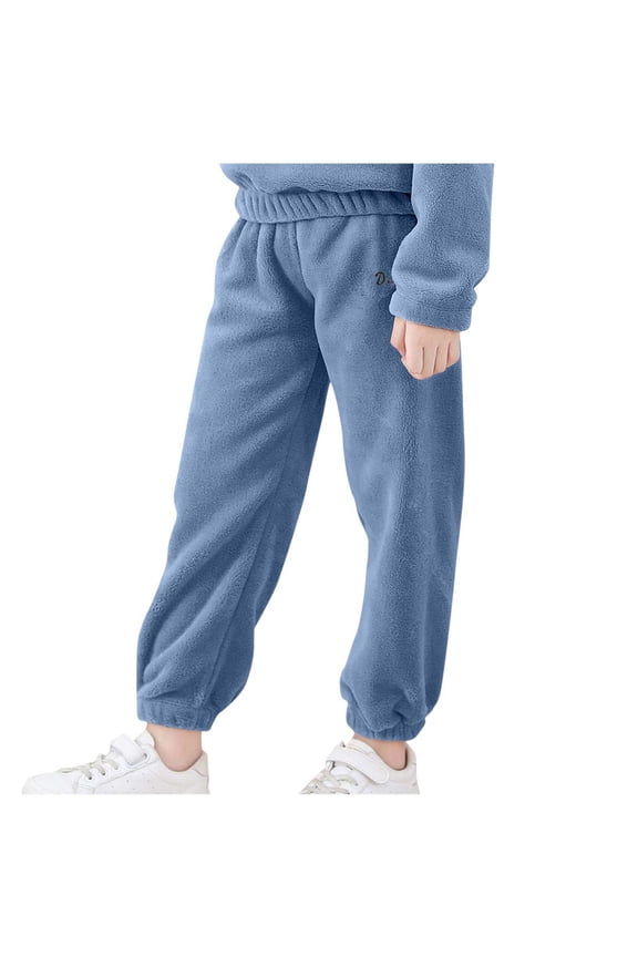 Boys Girl Kids Fleece Joggers Casual Elastic Waist Warm Pants Fall Winter Pant with Pockets Blue,3 Years