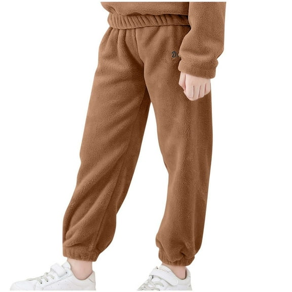 SEAOPEN Boys Girl Kids Fleece Joggers Casual Elastic Waist Warm Pants Fall Winter Pant with Pockets Today Coffee,8 Years