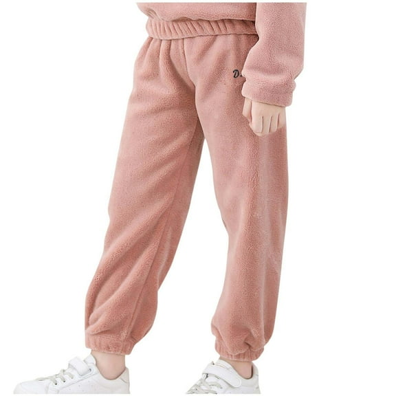 SEAOPEN Boys Girl Kids Fleece Joggers Casual Elastic Waist Warm Pants Fall Winter Pant with Pockets Today Sales Pink,7 Years
