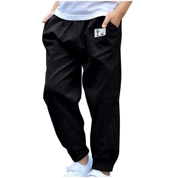 SEAOPEN Boys Girls Spants锛孴oddlers Cotton Pull On Jogger Pants, Kids Elastic Waist Stretch Pants Today Black,5 Years