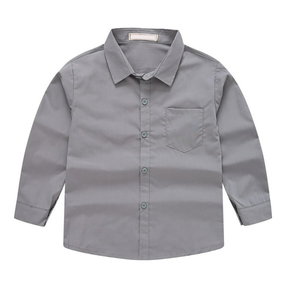 SEAOPEN Deals Boys Long Sleeve Casual Button Down Shirts Collared Uniform Kids Dress Shirt Button Up Uniform Fall Savings Gray,11-12 Years