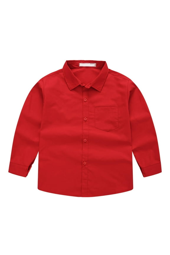 Boys Long Sleeve Casual Button Down Shirts Collared Uniform Kids Dress Shirt Button Up Uniform Red,7-8 Years