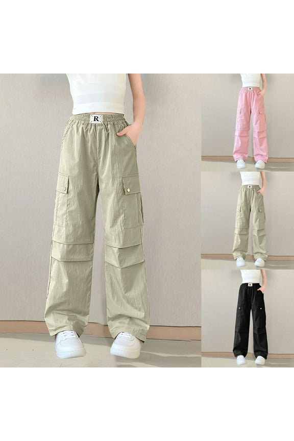 Cargo Pants for Girls Parachute Baggy Joggers Pants Kids Clothes with Pockets 6-16Y Black,13 Years