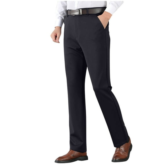 Htigea Dress Pants for Men Big and Tall Pants Front Flat Work Office Business Pants with Pockets Navy,XXXXL