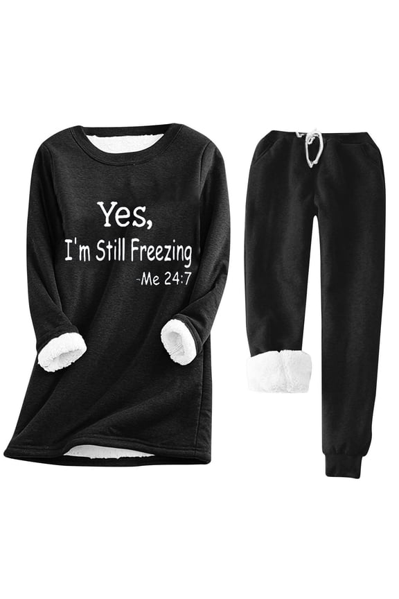 Fleece Pajamas for Women 2-Piece Warm and Cozy Flannel Pj Set Winter Hoodies for Women Warm Fuzzy Fleece Underwear Tops Thicken Sale Black,S