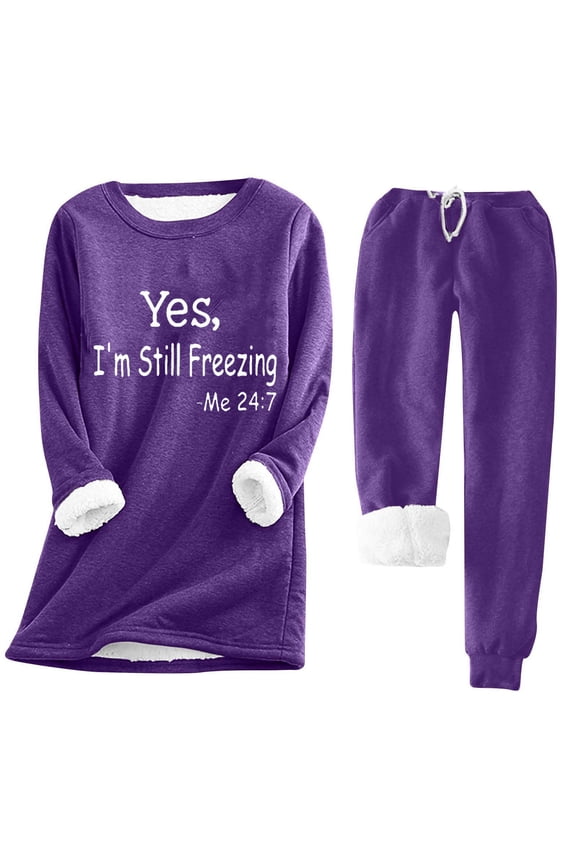 Fleece Pajamas for Women 2-Piece Warm and Cozy Flannel Pj Set Winter Hoodies for Women Warm Fuzzy Fleece Underwear Tops Thicken Purple,XXL