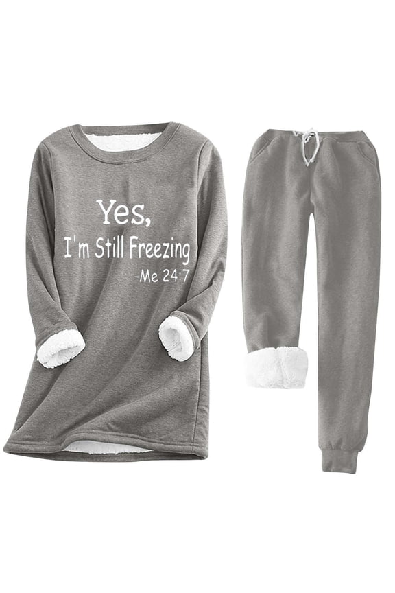 Fleece Pajamas for Women 2-Piece Warm and Cozy Flannel Pj Set Winter Hoodies for Women Warm Fuzzy Fleece Underwear Tops Thicken Gray,XL