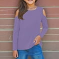 thumbnail image 1 of SEAOPEN Girl's Cold Shoulder Long Sleeve Tee Shirts Top Cut Out Crew Neck Slim Fit Knitted T-Shirt Purple,5 Years, 1 of 6