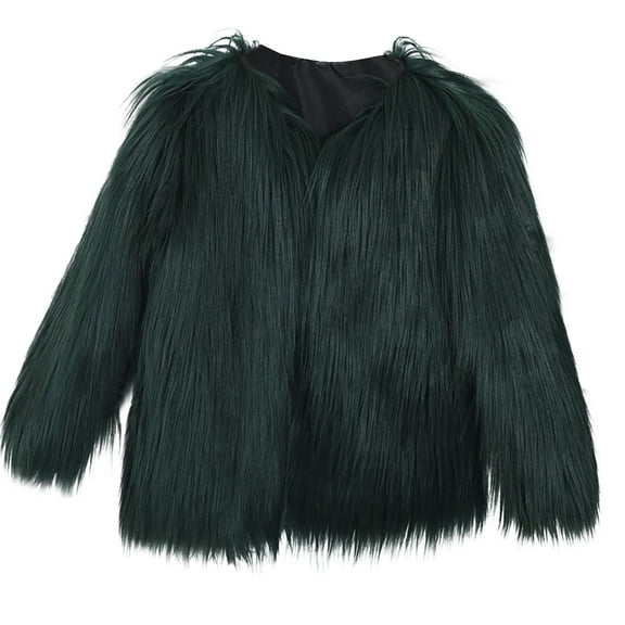 SEAOPEN Girl's Faux Fur Fleece Solid Jacket Outwear Long Sleeve Open Front Warm Coat Jacket Today Sales Green,M