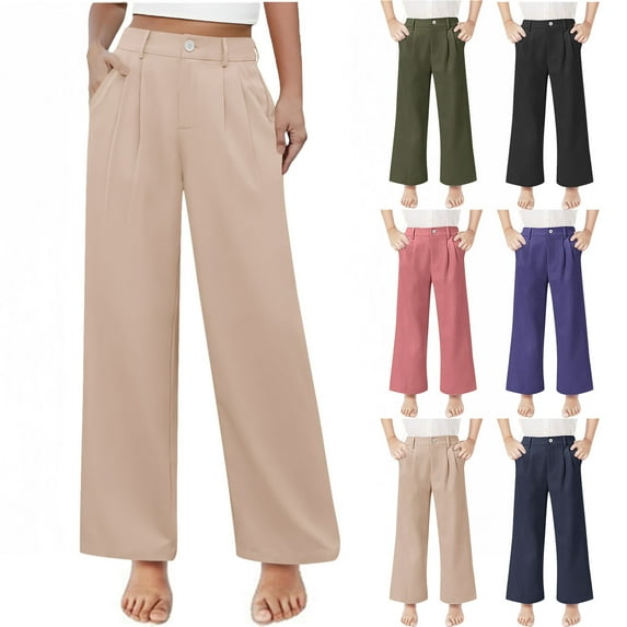 SEAOPEN Deals Girl's Uniform Pants Kids High Waisted Wide Leg Dress Pants Casual Trousers with Pockets Clearance Sale Black,5 Years