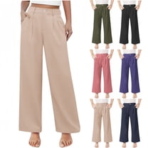 SEAOPEN Girl's Uniform Pants Kids High Waisted Wide Leg Dress Pants Casual Trousers with Pockets Army Green,7 Years