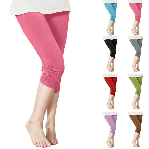 SEAOPEN Girls Capri Leggings Stretchy Athletic Tights Dance Workout Running Yoga Pants for Kids Teens Daily Wear Black,8 Years