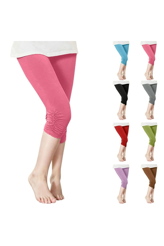 Girls Capri Leggings Stretchy Athletic Tights Dance Workout Running Yoga Pants for Kids Teens Daily Wear Black,8 Years